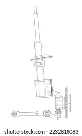 Car suspension with shock absorber. Vector rendering of 3d. Wire-frame style. The layers of visible and invisible lines are separated