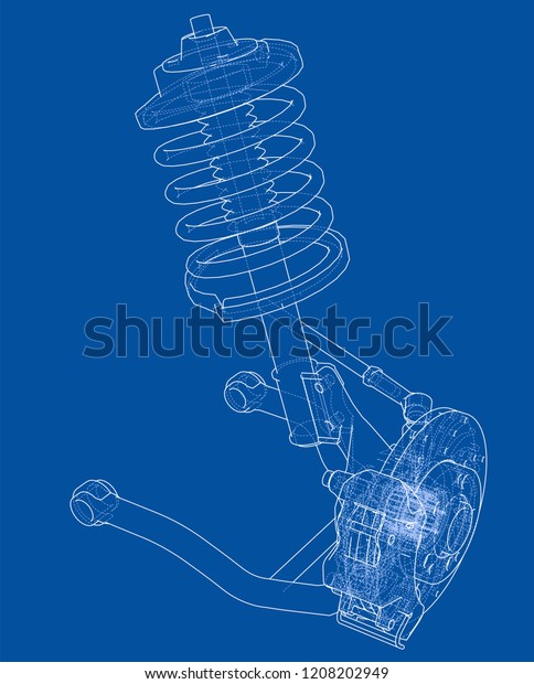Car suspension with shock absorber. Vector
rendering of 3d. Wire-frame style. The layers of visible and
invisible lines are
separated