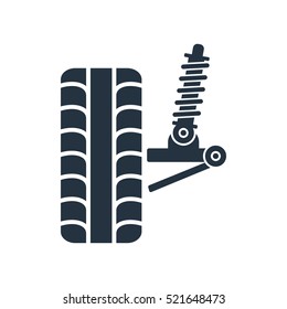 car suspension, wheel front, tire, isolated icon on white background, auto service, repair, car detail 