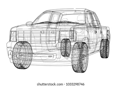 Car SUV drawing outline. Vector rendering. The layers of visible and invisible lines are separated