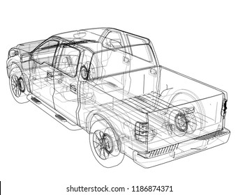 Car SUV drawing outline. Vector rendering. The layers of visible and invisible lines are separated