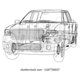 Car SUV drawing outline. Vector rendering. The layers of visible and invisible lines are separated