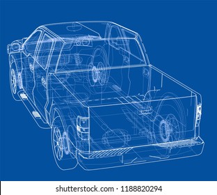 Car SUV drawing outline. Vector rendering. The layers of visible and invisible lines are separated
