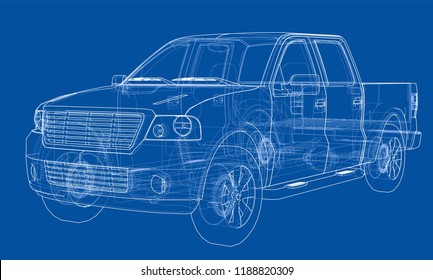 Car SUV drawing outline. Vector rendering. The layers of visible and invisible lines are separated