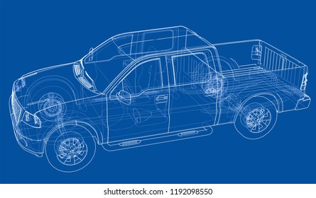 Car SUV drawing outline. Vector rendering. The layers of visible and invisible lines are separated