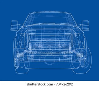 Car SUV drawing outline. Vector rendering. The layers of visible and invisible lines are separated