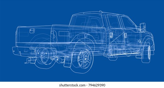 Car SUV drawing outline. Vector rendering of 3d. The layers of visible and invisible lines are separated