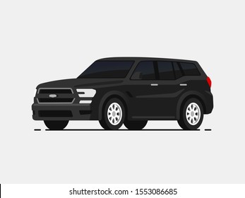 Car suv vector illustrayion in flat style. Isolated auto side view. Black luxury automobile.