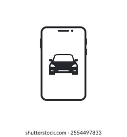 Car symbol on smart phone screen icon. Car rental, taxi or car insurance concept Vector isolated illustration.