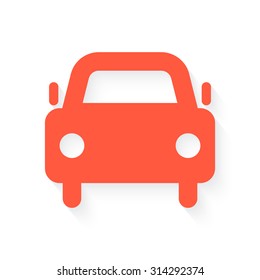 Car symbol  in orange with drop shadow on white background