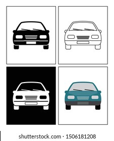 車のシンボルは 絵文字 白黒 線のアイコン フラットアイコンで表されます 輸送アイコンのセット のベクター画像素材 ロイヤリティフリー