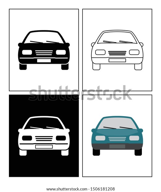 車のシンボルは 絵文字 白黒 線のアイコン フラットアイコンで表されます 輸送アイコンのセット のベクター画像素材 ロイヤリティフリー