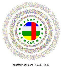 CAR symbol. Radiant country flag with colorful rays. Shiny sunburst with CAR flag. Elegant vector illustration.