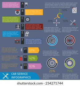 Car system parts technology auto service repair infographics elements set vector illustration
