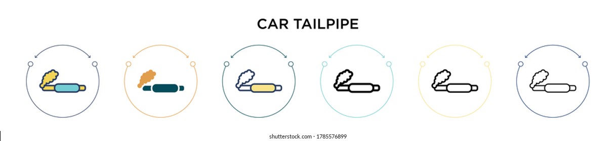 Car tailpipe icon in filled, thin line, outline and stroke style. Vector illustration of two colored and black car tailpipe vector icons designs can be used for mobile, ui, web