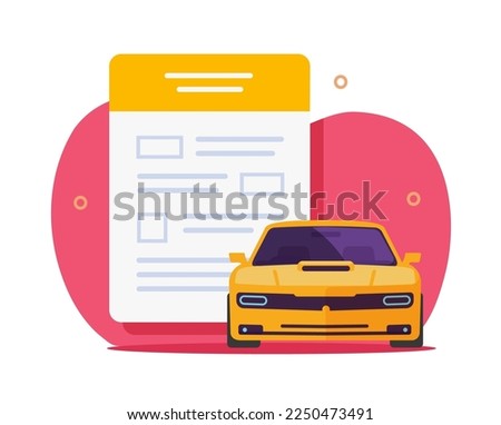 Car tax form claim application filing vector icon or auto insurance loan policy statement document flat illustration, vehicle automobile registration paper agreement, loan credit submission service 