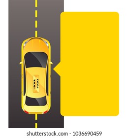 Car taxi, isometric yellow taxi cab top view, taxi on the road web banner