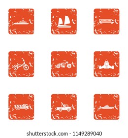 Car tech icons set. Grunge set of 9 car tech vector icons for web isolated on white background