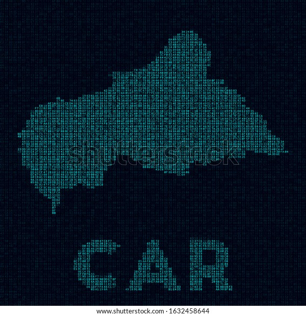 CAR tech map.\
Country symbol in digital style. Cyber map of CAR with country\
name. Classy vector\
illustration.