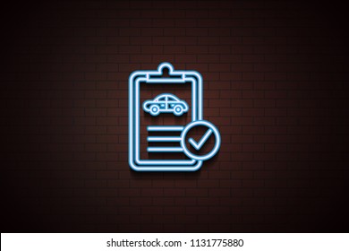 car technical document icon in Neon style on brick wall on dark brick wall background