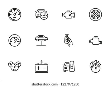 Car technology line icon set. Wheel, remote key, electric engine. Technology concept. Can be used for topics like electric car, service, car industry
