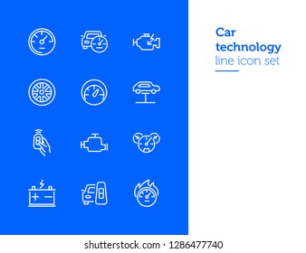 Car technology line icon set. Wheel, remote key, electric engine. Technology concept. Can be used for topics like electric car, service, car industry