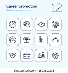 Car technology line icon set. Wheel, remote key, electric engine. Technology concept. Can be used for topics like electric car, service, car industry