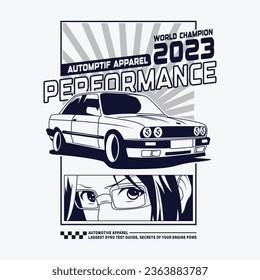 car template design illustration with female character. automotive poster design