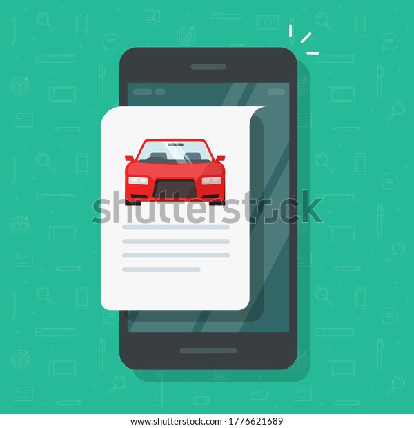 Car text info repot and instruction document\
online web page on mobile phone or smartphone automobile history\
description, concept of vehicle content or reading vector flat\
cartoon illustration\
modern