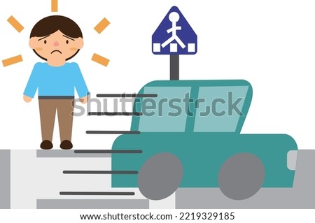 A car that has passed without stopping even though a pedestrian is trying to cross