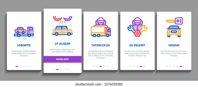 Car Theft Onboarding Mobile App Page Screen. Car Theft On Truck, Thief Silhouette Near Motorcycle And Van, Signaling And Electronic Key Illustrations