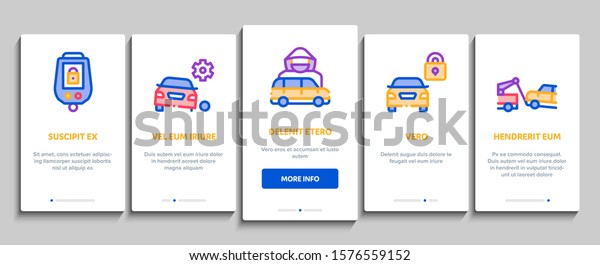 Car Theft Onboarding Mobile App Page\
Screen. Car Theft On Truck, Thief Silhouette Near Motorcycle And\
Van, Signaling And Electronic Key\
Illustrations