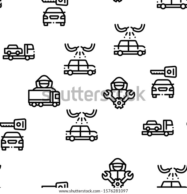 Car Theft Seamless Pattern Vector Thin\
Line. Illustrations