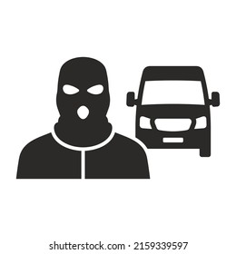 Car Thief Icon. Stolen Van. Bandit. Crime. Vector Icon Isolated On White Background.