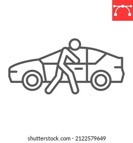 Car Thief Line Icon, Insurance And Theft, Car Theft Vector Icon, Vector Graphics, Editable Stroke Outline Sign, Eps 10.