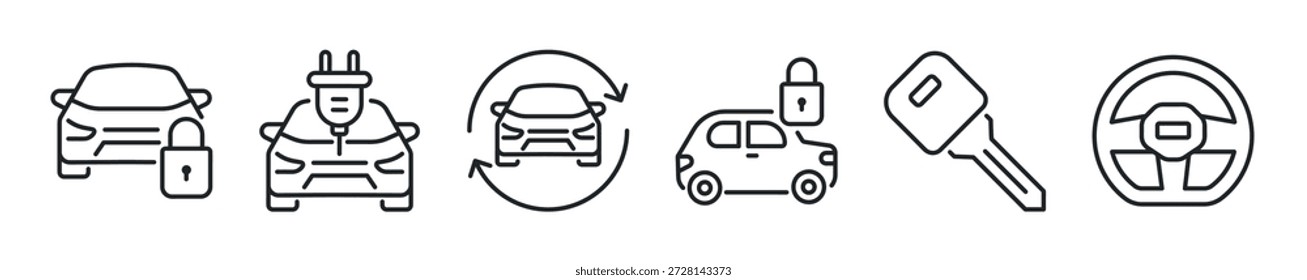 Conjunto de iconos de línea delgada de coche. Iconos mínimos de Web