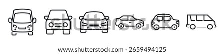Car thin line icon set. Vehicle, van, transportation minimal icons