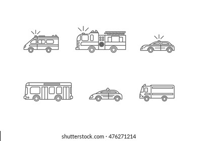 Car Thin Line Icons Set for Web on White Background. Vector illustration