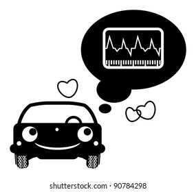 Car thinking about automotive diagnostics, vector illustration