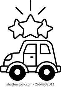 A car with three stars on it. The stars are shining brightly. The car is surrounded by a black background