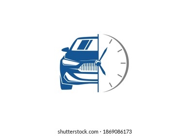 Car time logo design, simple minimalist silhouette car and clock, workshop garage. - Shutterstock ID 1869086173