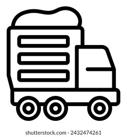 Vector de contorno de icono de contenedor de volquete de coche. Transporte de carga. Arena pesada