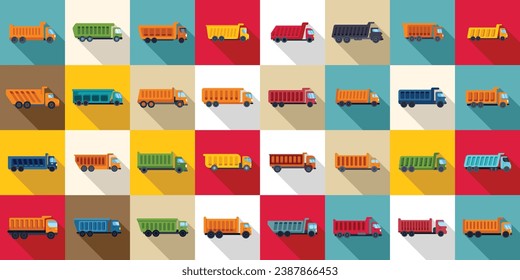 Car tipper icons set flat vector. Truck car. Container lorry load