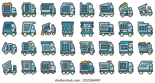 Car tipper icons set outline vector. Truck car. Tipper container color line flat isolated on white