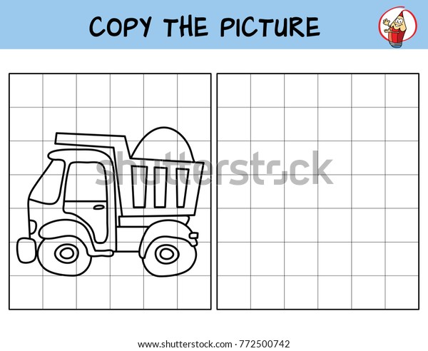 Car. Tipper truck.\
Copy the picture. Coloring book. Educational game for children.\
Cartoon vector\
illustration