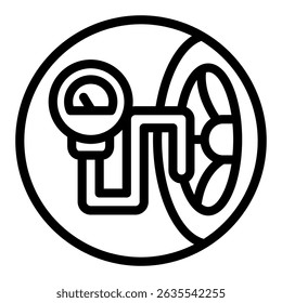 Car tire air pressure gauge line icon, tires fitting concept. Vector graphics. Pressure sensor tool and car wheel sign on white background, style mobile or design