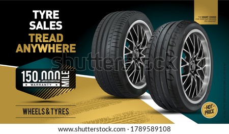 Car tire background. Vector automotive banner template. Grunge tire tracks backgrounds for landscape poster, digital banner, flyer, booklet, brochure and web design. Tire texture close up.
