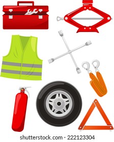 car tire change emergency elements cartoon icons