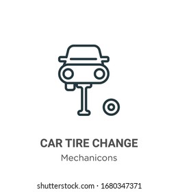 Car tire change outline vector icon. Thin line black car tire change icon, flat vector simple element illustration from editable mechanicons concept isolated stroke on white background