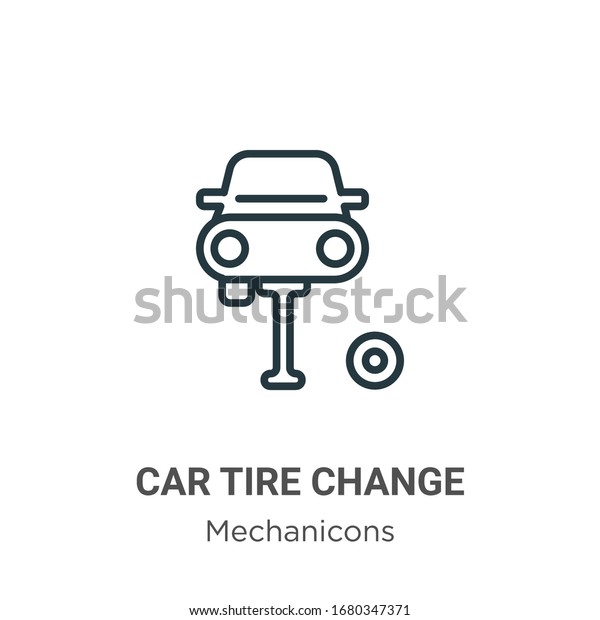 Car tire change outline vector icon. Thin line\
black car tire change icon, flat vector simple element illustration\
from editable mechanicons concept isolated stroke on white\
background
